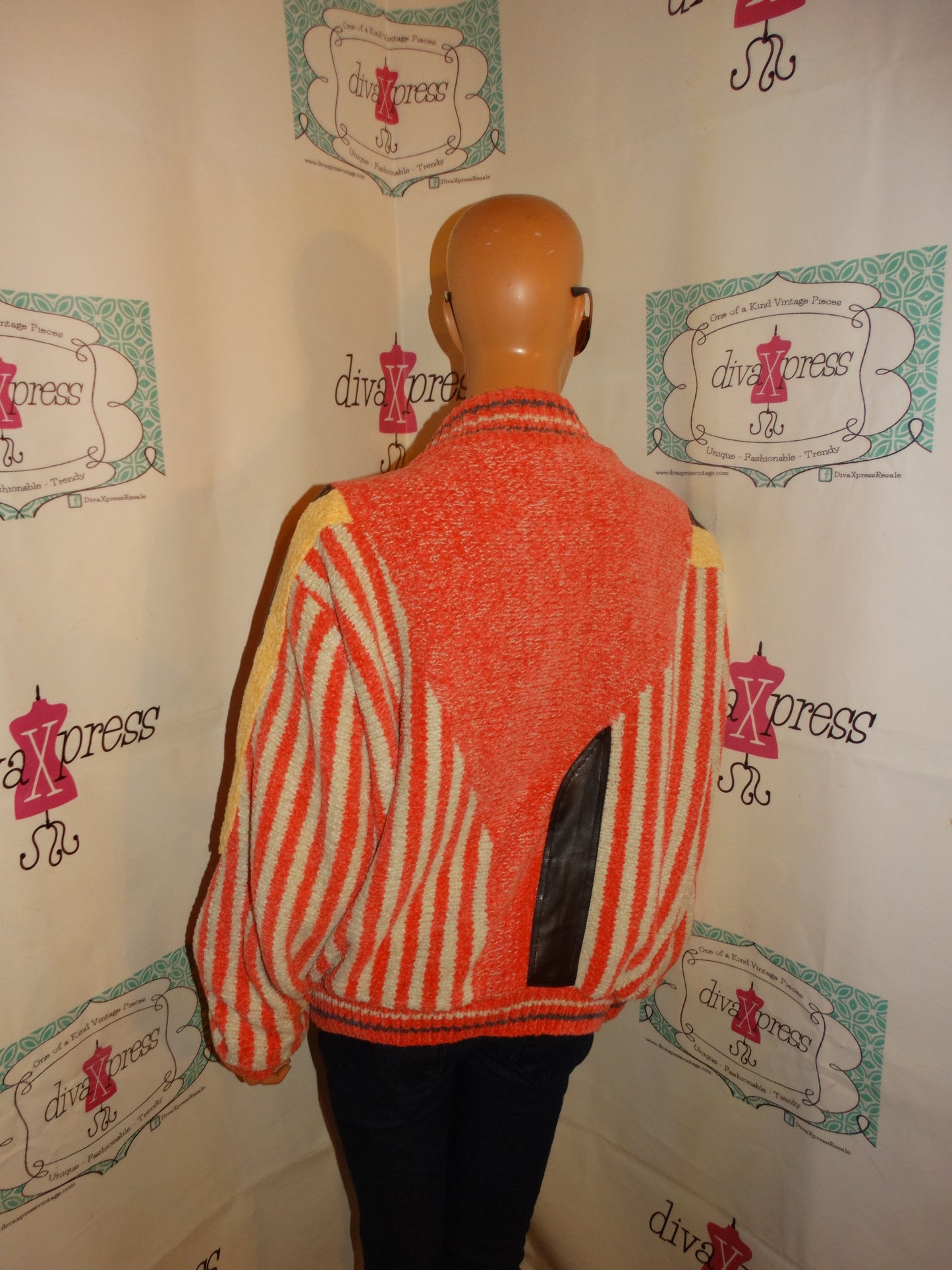 Vintage Jamie Sodeck Peach/Tan Black Sweater Coat Size XL