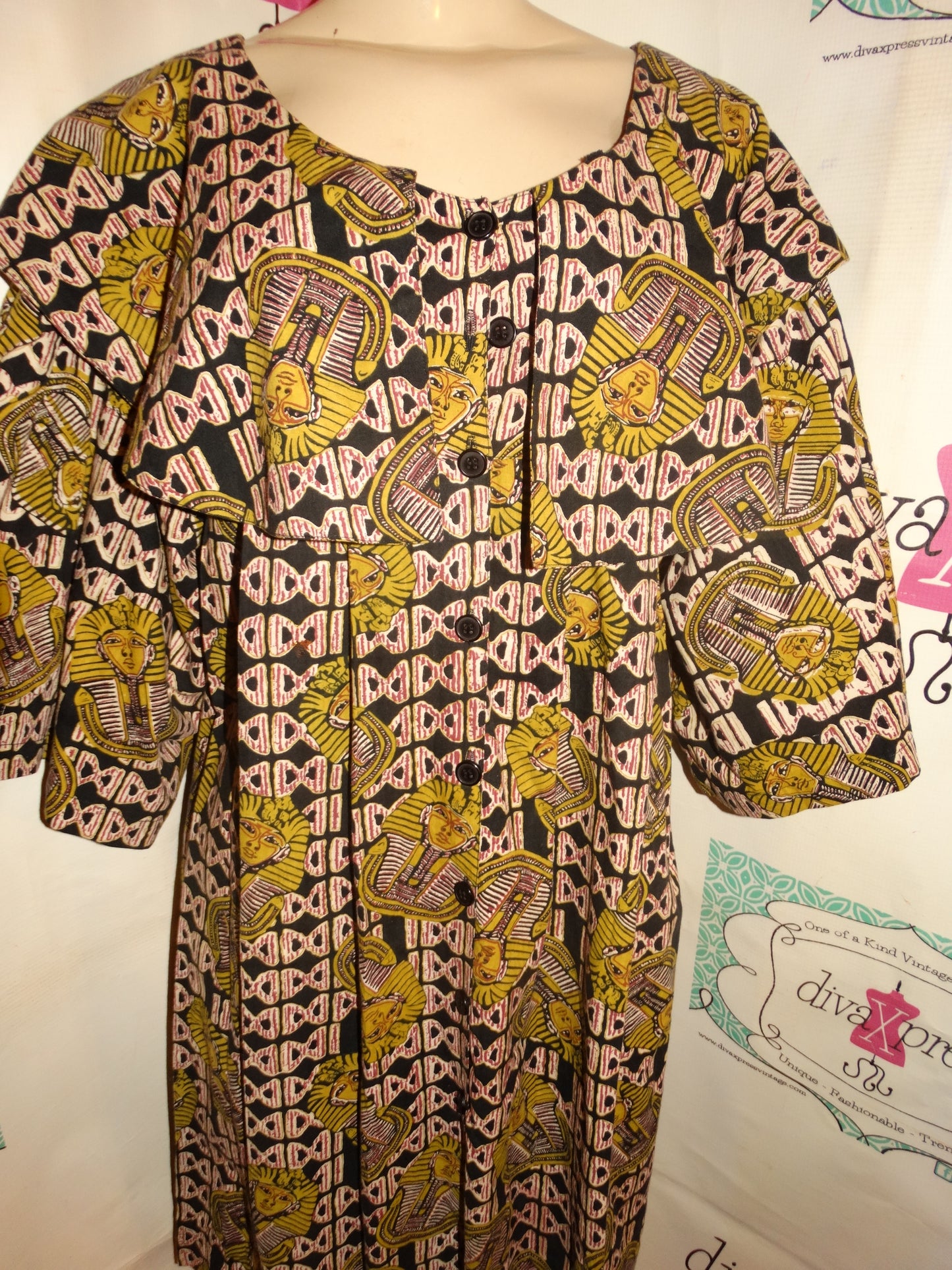 Vintage The African Heritage  Black Egyptian Face High Shoulder Dress/Top Size 1x