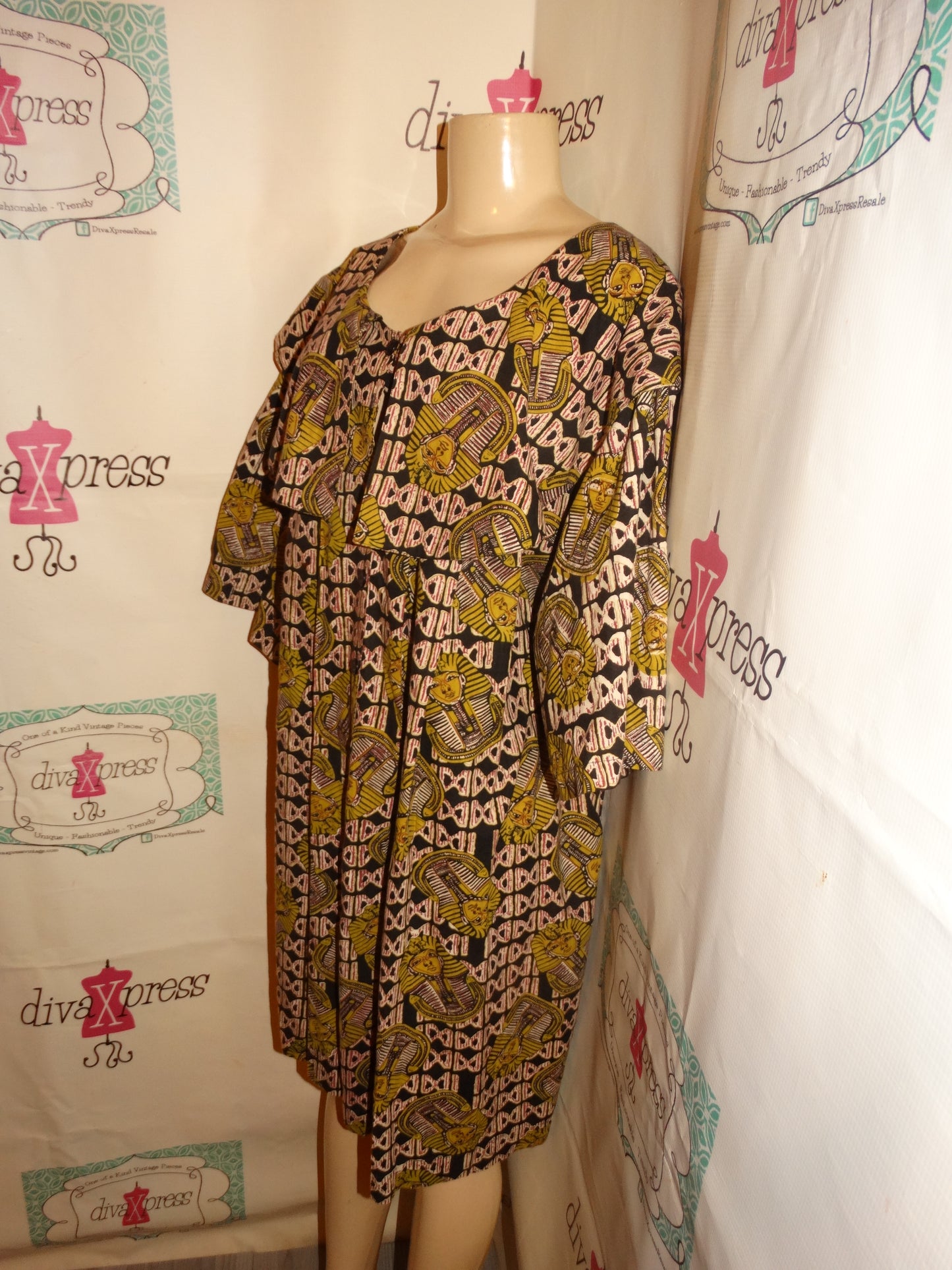 Vintage The African Heritage  Black Egyptian Face High Shoulder Dress/Top Size 1x