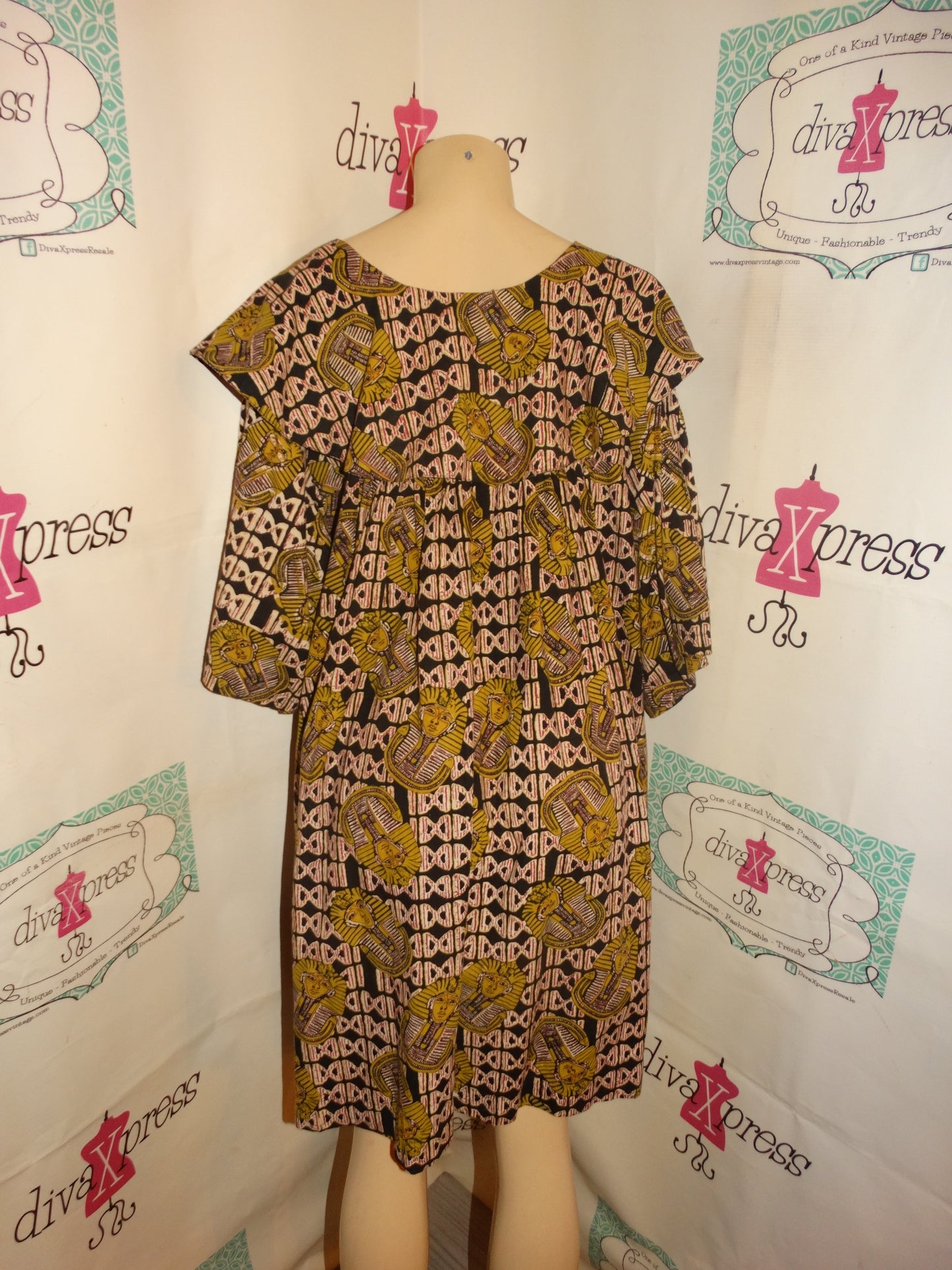 Vintage The African Heritage  Black Egyptian Face High Shoulder Dress/Top Size 1x