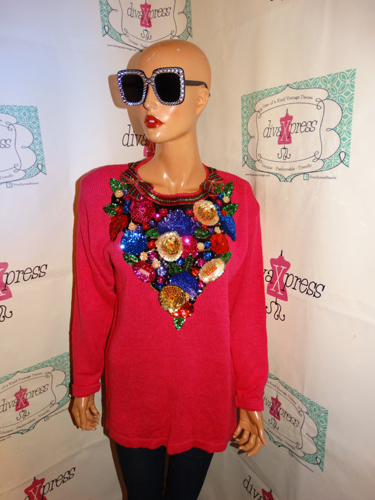 Vintage Vintage ilik International Pink Sequins Sweater Size M