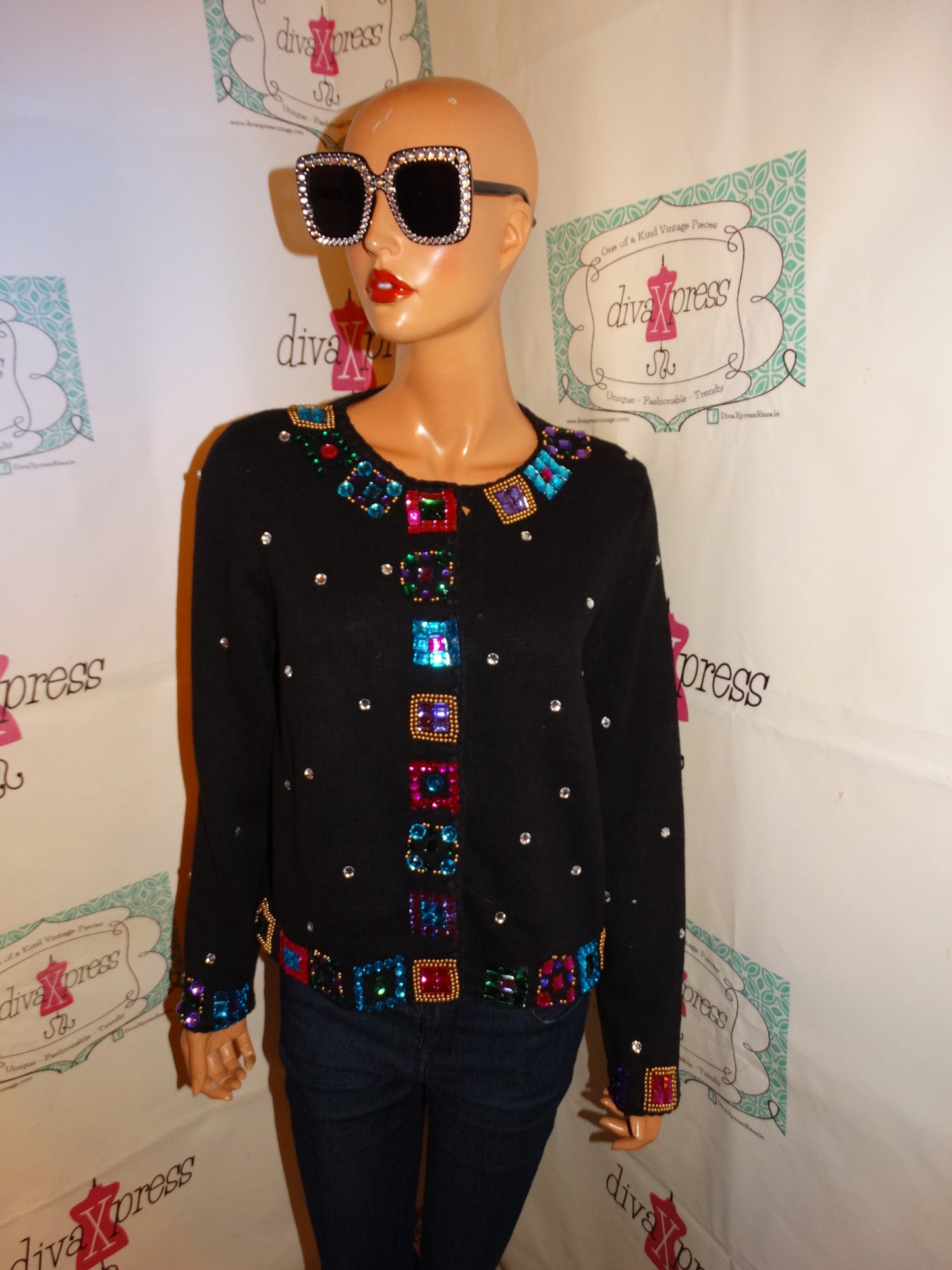 Vintage Rebbeca Reid Black Sequins Sweater Size M