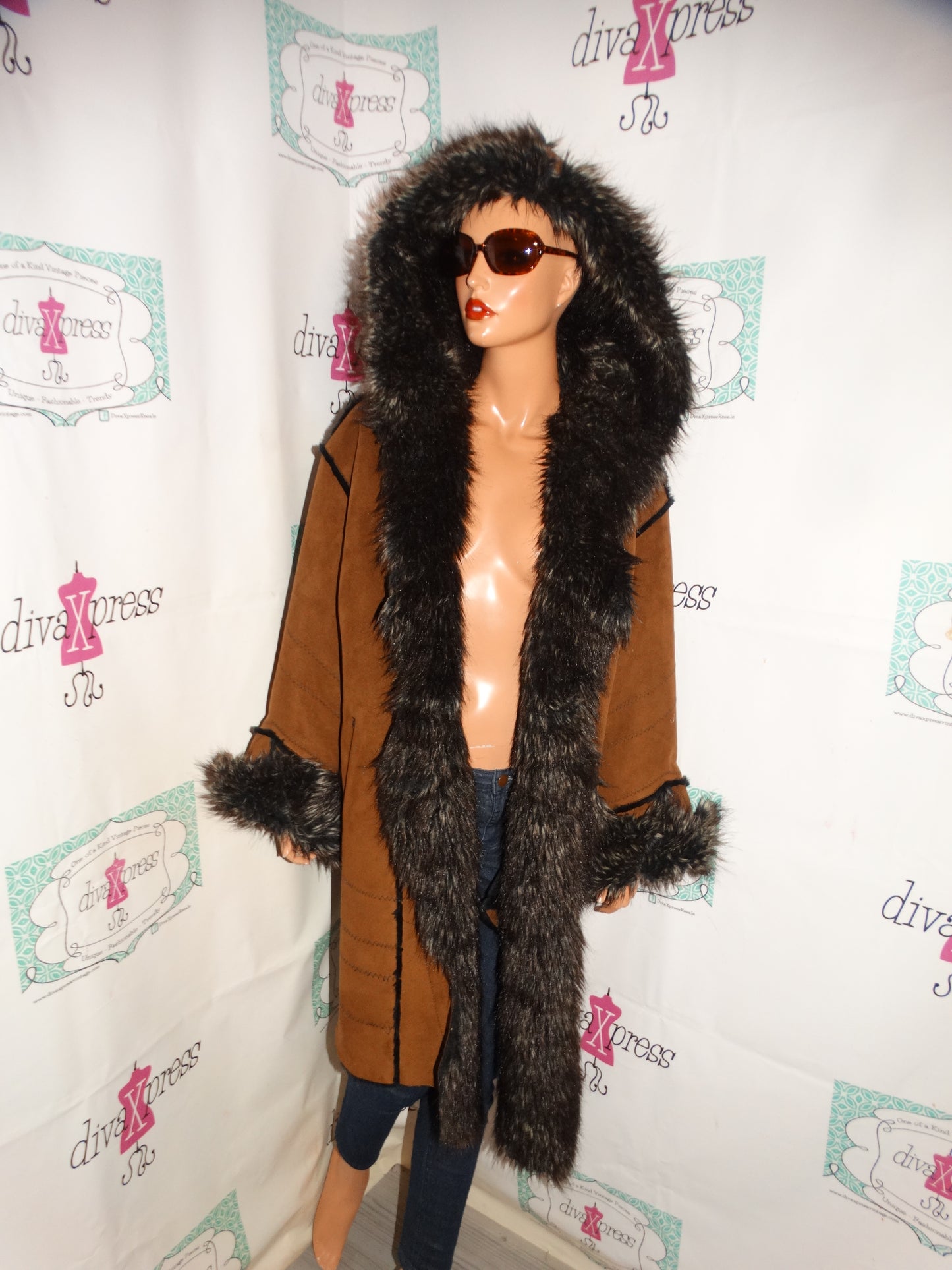 Vintage Platinum Brown Faux Fur Coat Size XL