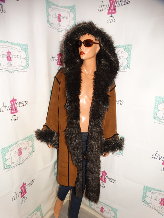 Vintage Platinum Brown Faux Fur Coat Size XL