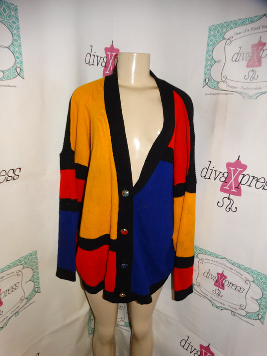 Vintage Young Black Colorful Cardigan Size 2x