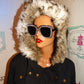 Vintage LBD Black Faux Fur Hood Lined Coat Size 1x