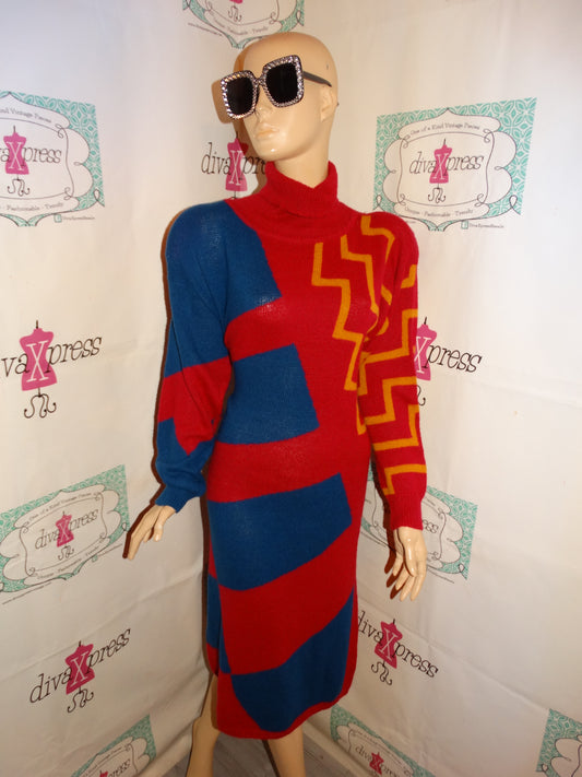 Vintage Sunshine Starshine Pink Colorful Sweater Dress Size 1x