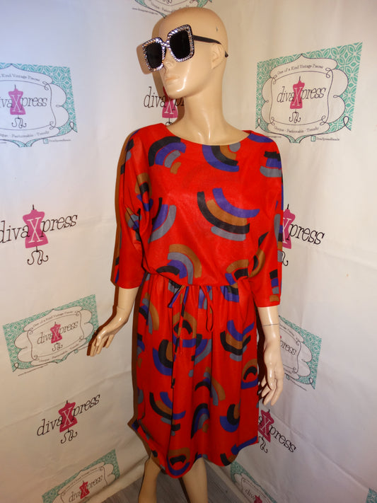 Vintage Signor Red Colorful Dress Size M