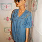 Vintage Super Line Blue Jean Beaded Top Size 1x