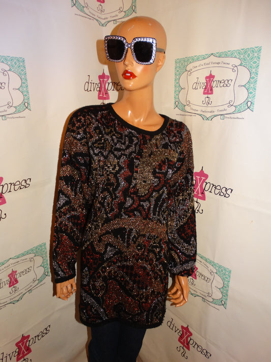 Vintage Just For Women Black Gold  Metallic Sweater Size 2x