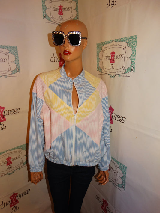 Vintage Savvnna Blue/Pink  White Bomber Jacket Size S