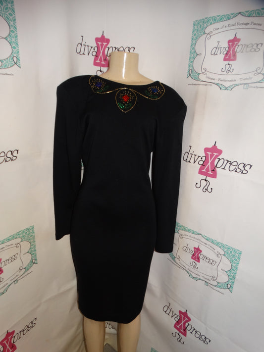 Vintage Liz Clairborne Black BEaded Dress Size M
