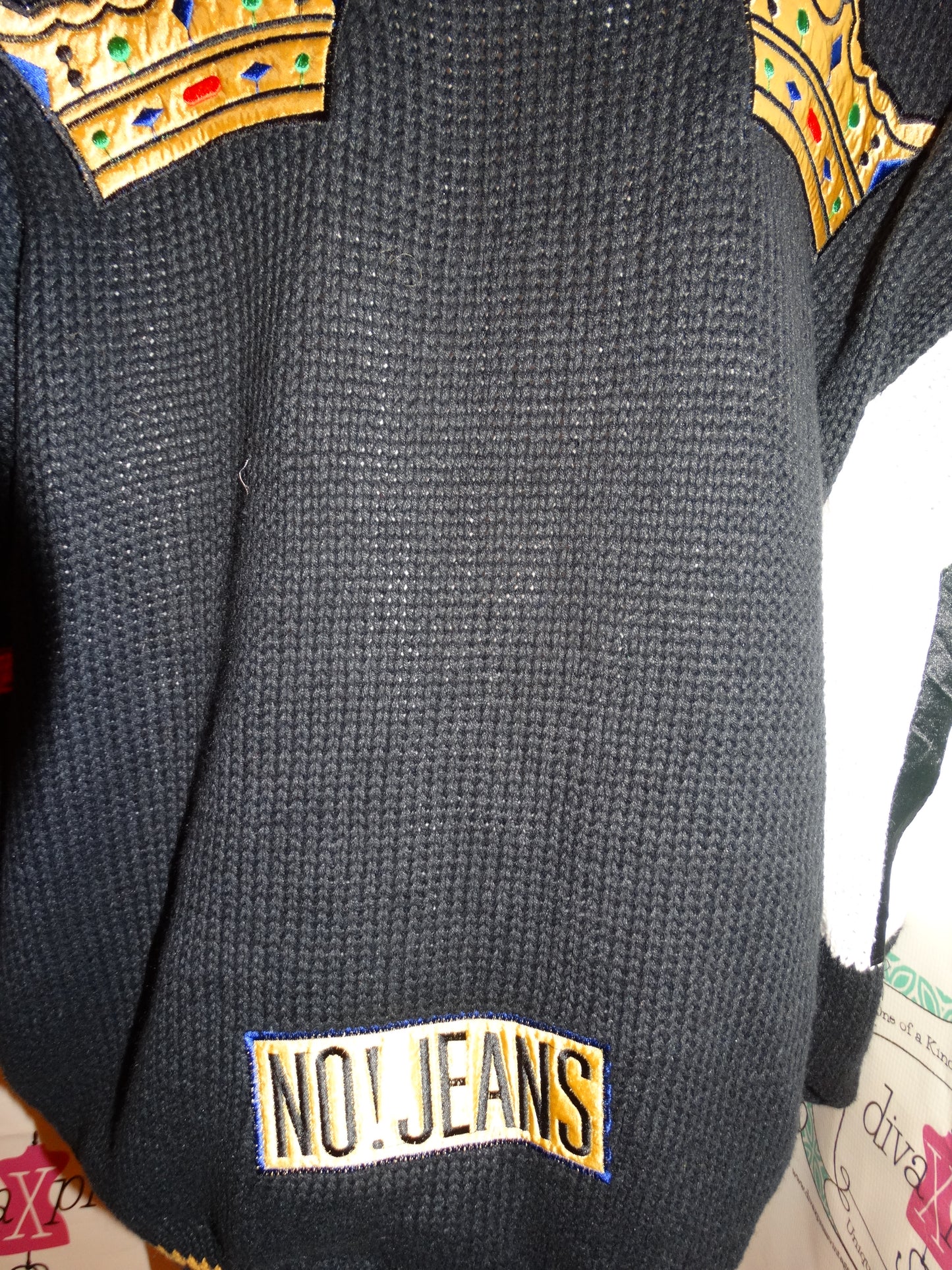 Vintage No Jeans Black Colorful Sweater Size 2x