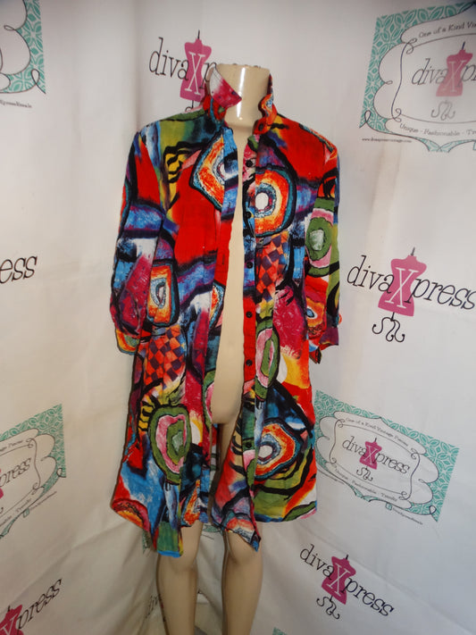 Vintage Rylan Black Colorful Dress/Duster Blouse Size L