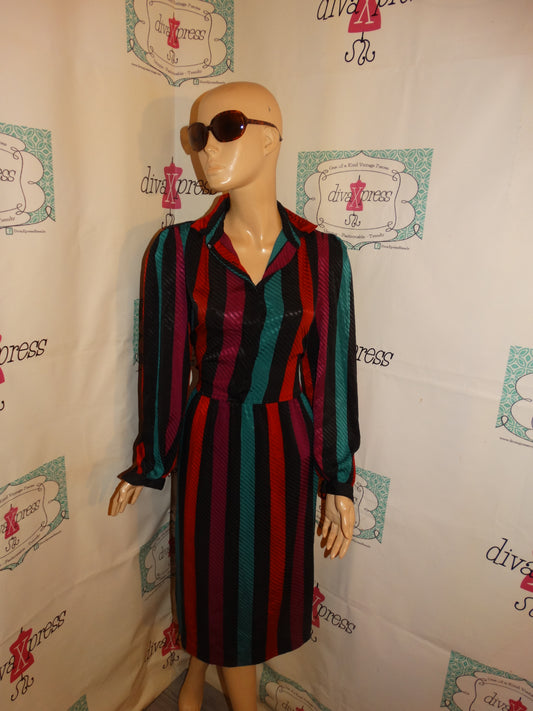 Vintage Liz Claiborne Black Colorful Stripe Dress Size M