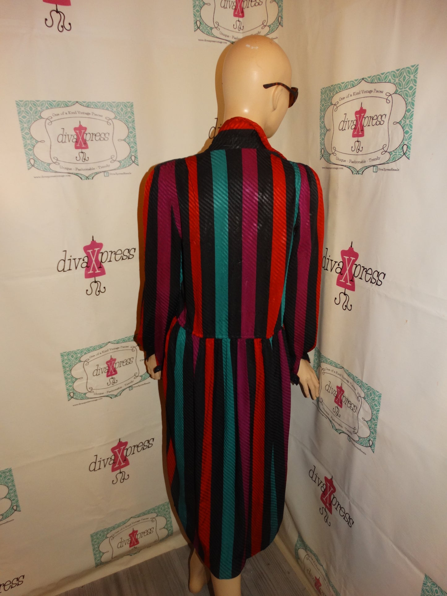 Vintage Liz Claiborne Black Colorful Stripe Dress Size M