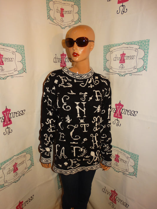 Vintage Joyce Black/White Letter Sweater Size M