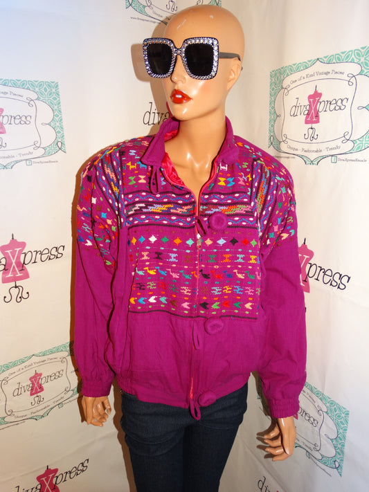 Vintage Pink Aztec Big Button Jacket Size L