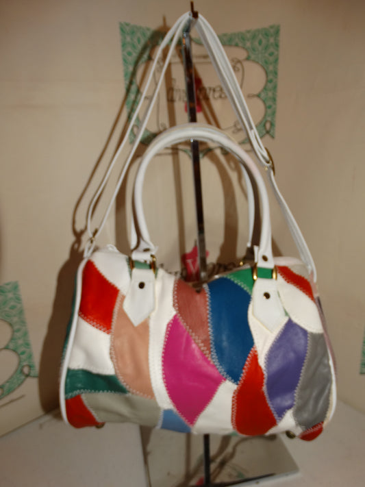 Vintage Leather Colorful Patch Purse Size M