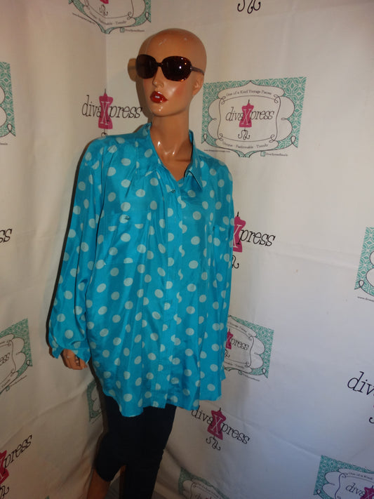 Vintage Newport News Blue Polka Dot Blouse Size 2x