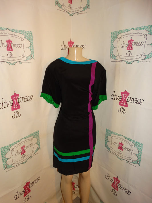 Vintage Pat Argenti Black Colorful Dress Size XL