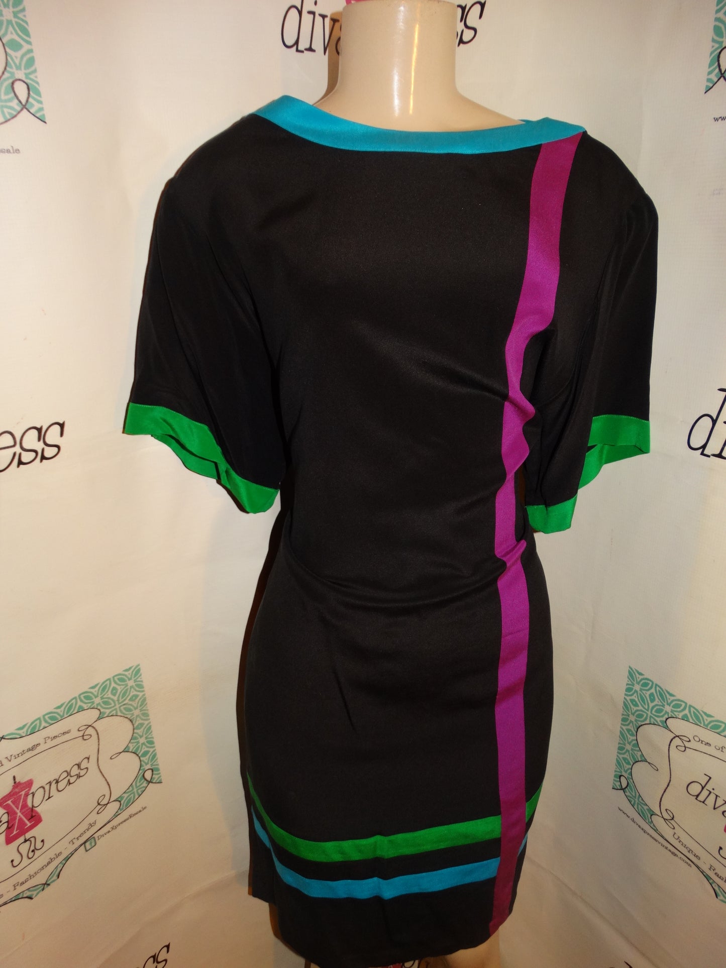 Vintage Pat Argenti Black Colorful Dress Size XL