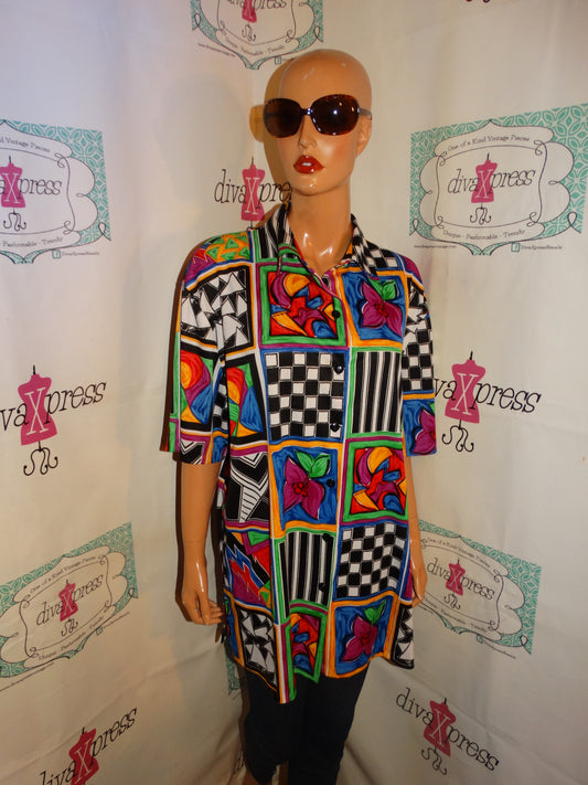Vintage Top Notch Colorful Blouse Size 2x