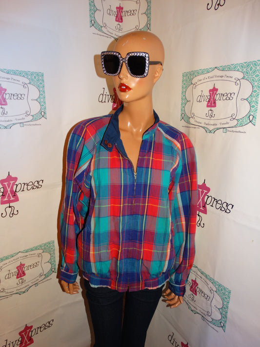 Vintage Pink Plaid Bomber Jacket Size L