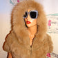 Vintage Tan Authentic Fur Hooded Sweater Size S