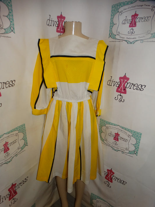 Vintage Yellow/White Black Dress Size M