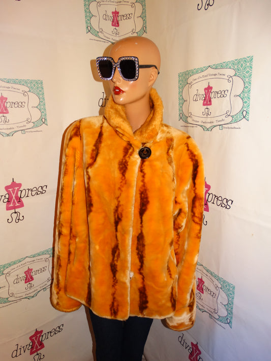 Vintage Vitia Mustard Yellow Faux Fur Jacket Size 1x