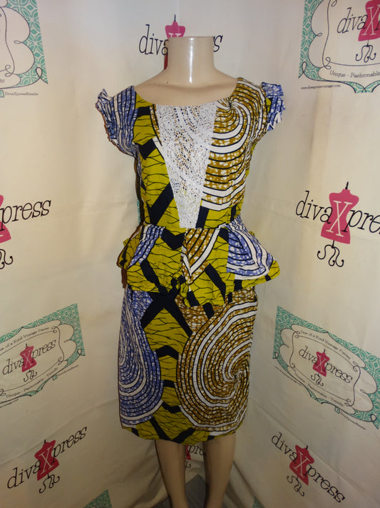 Vintage Peplum Purple/Lime Green Dress Size XL