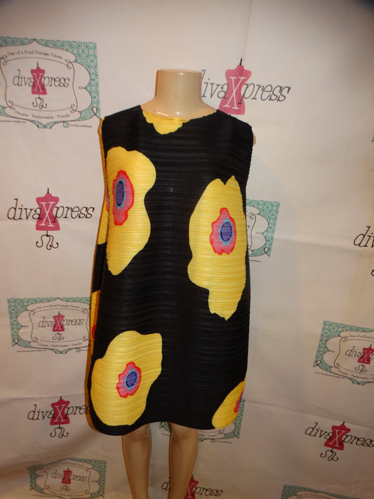 Vintage Black Yellow Floral Dress Size XL