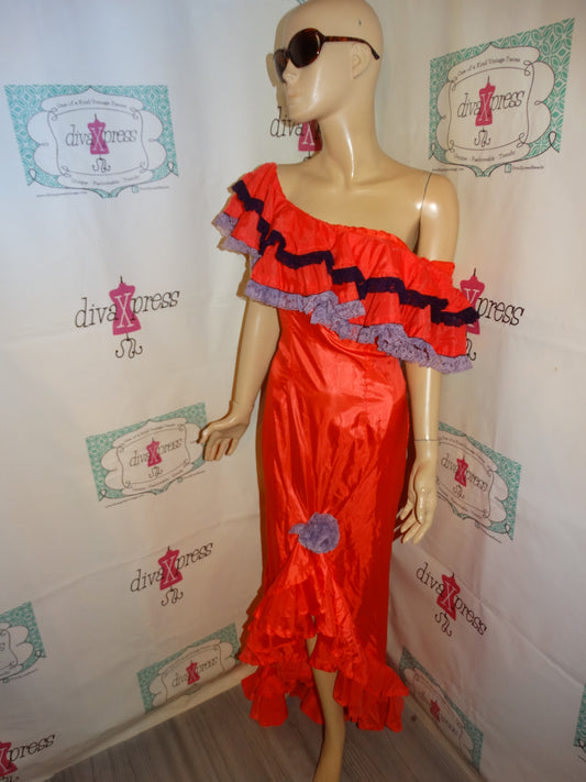 Vintage Peach/Purple Ruffle Dress Size L