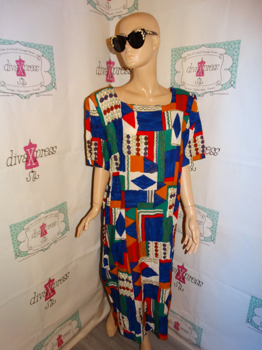 Vintage John Phillip Blue Colorful Dress Size 1x