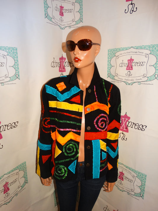 Vintage Revrso Black Colorful Jacket Size L