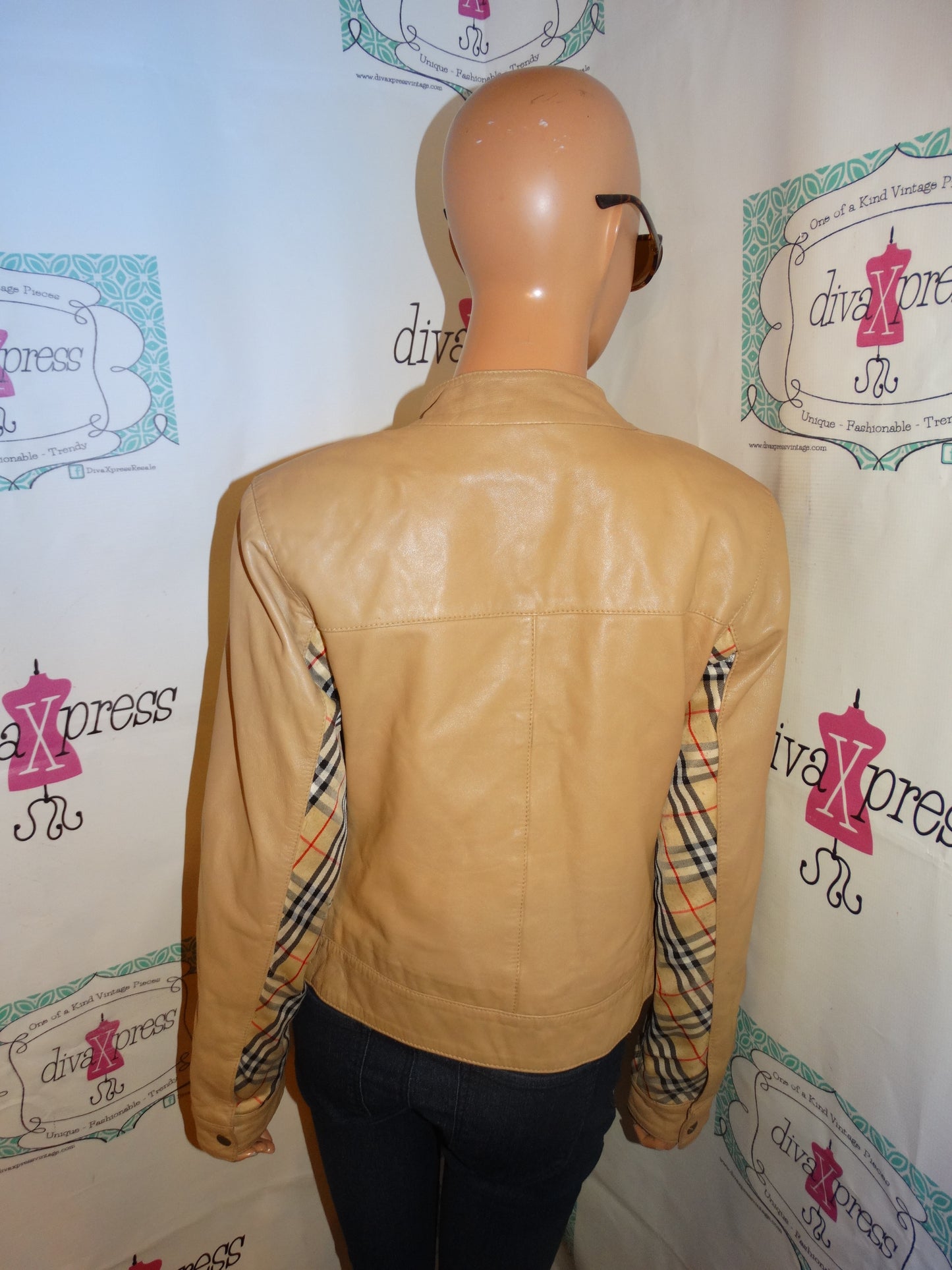 Vintage Tan Leather Plaid Jacket Size S