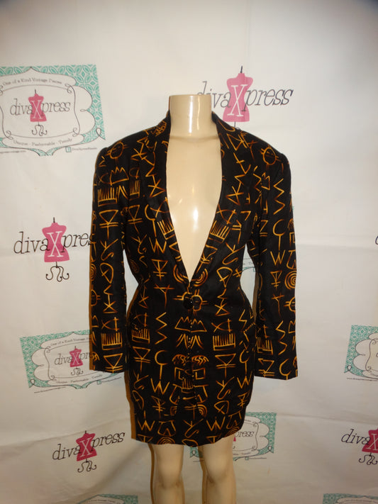 Vintage Ellen Tracy Black Aztec 2 Piece Skirt Set/Dress Size M