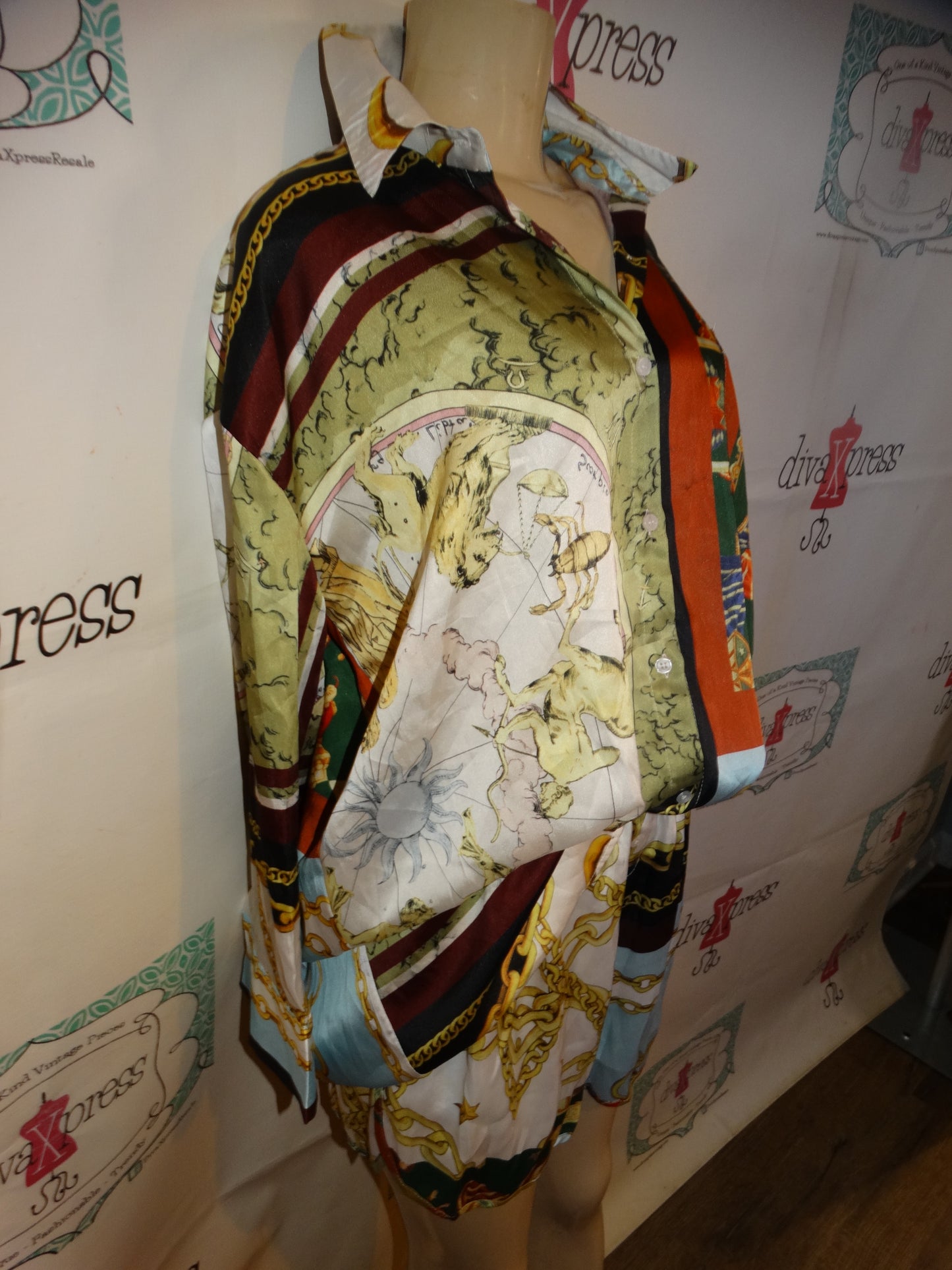 White Colorful Versace Style 2 Piece Short Set Size L