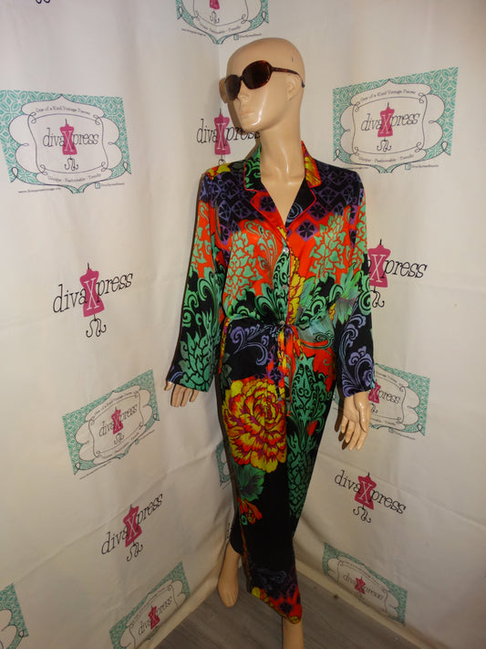 Vintage Natori Black Colorful Floral 2 Piece Set Size L