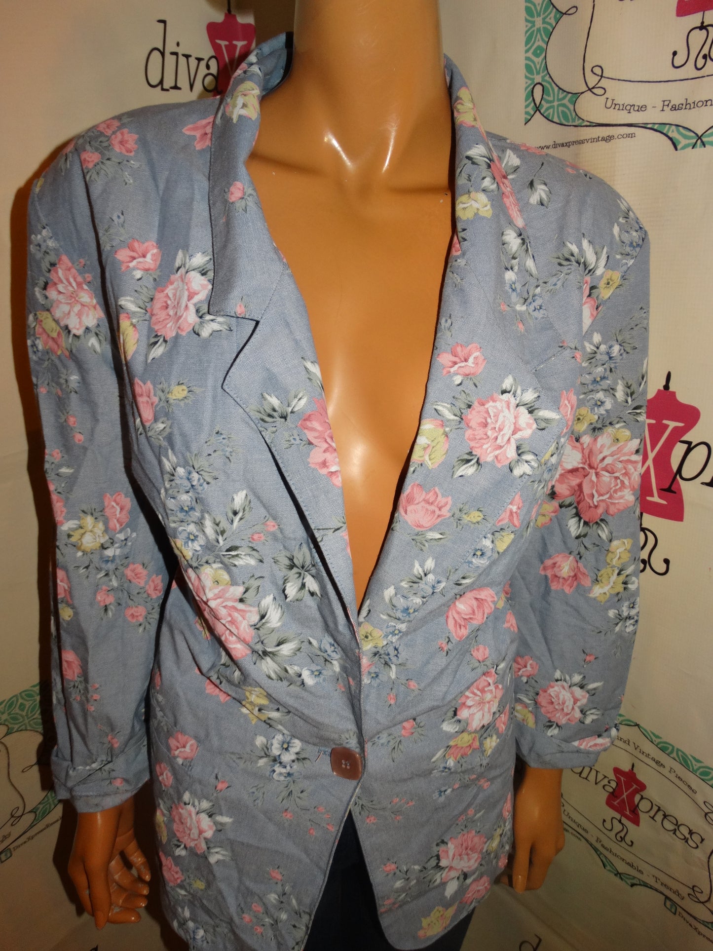 Vintage Liz Claiborne Blue Floral Blazer Size 1x