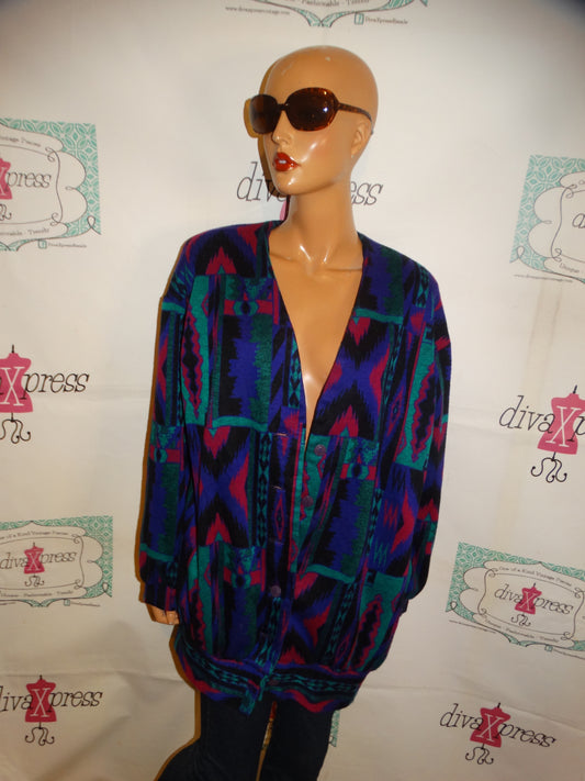 Vintage Geradeline Sherman Colorful Cardigan Jacket Size 2x