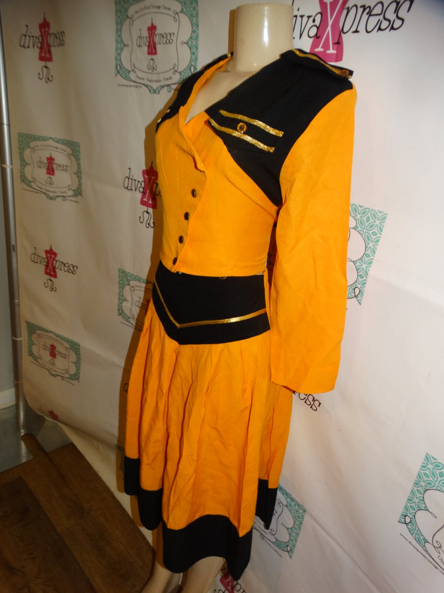 Vintage Koco Mustard Yellow/Black Two Piece Dress Size M