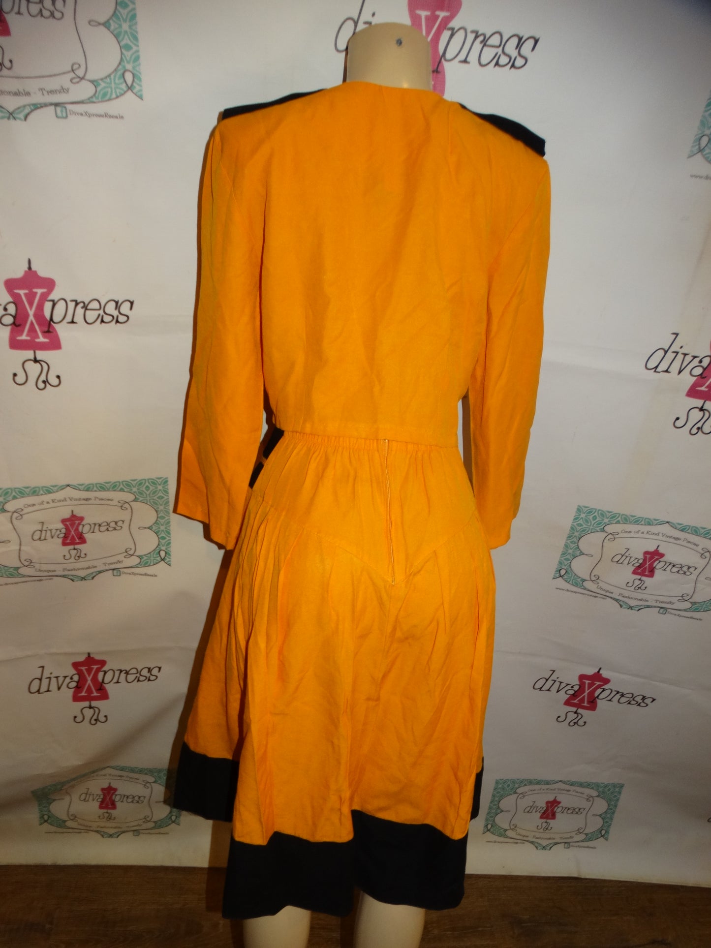 Vintage Koco Mustard Yellow/Black Two Piece Dress Size M