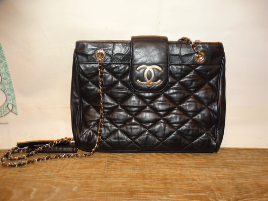 Vintage CC Black Leather Chain Purse