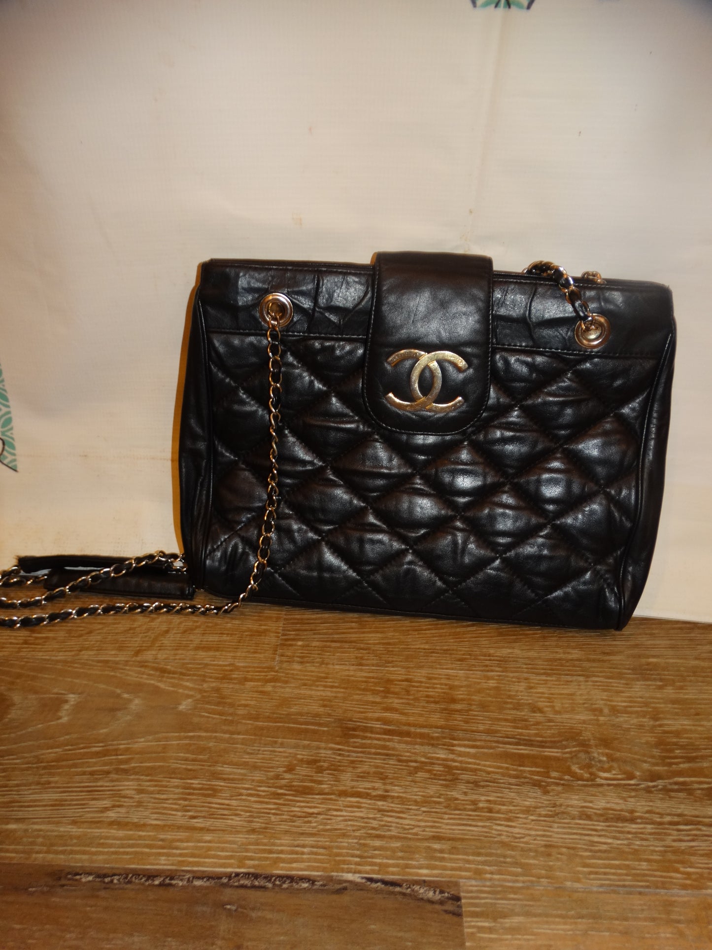 Vintage CC Black Leather Chain Purse