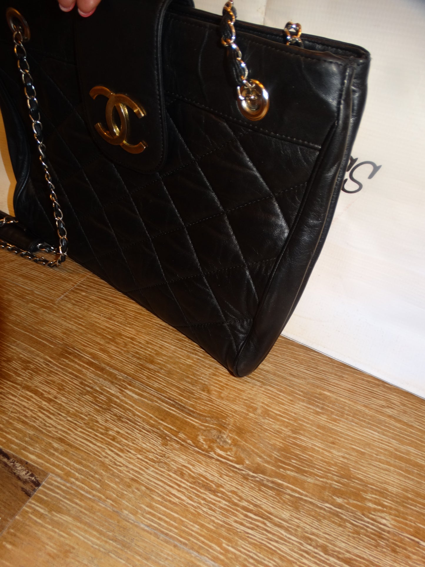 Vintage CC Black Leather Chain Purse