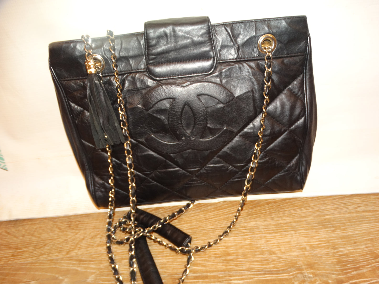 Vintage CC Black Leather Chain Purse
