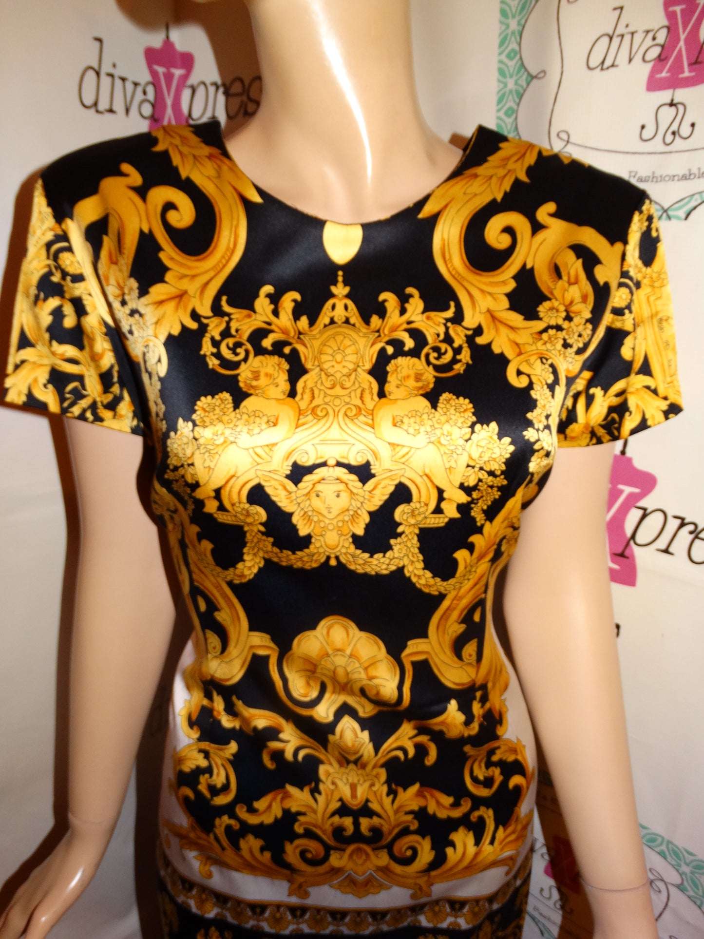 Vintage Sharagano Versace Style Silk Dress Size M