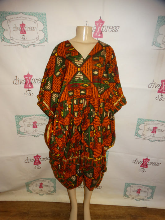Vintage Nil Queen Orange/Green Colorful Dress Size 3x